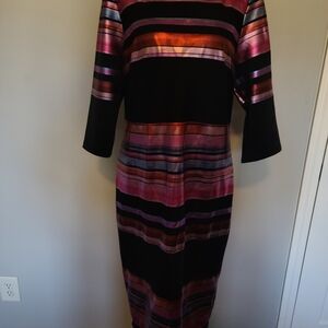 ECI Black and Pink Striped Long Sleeve Dress